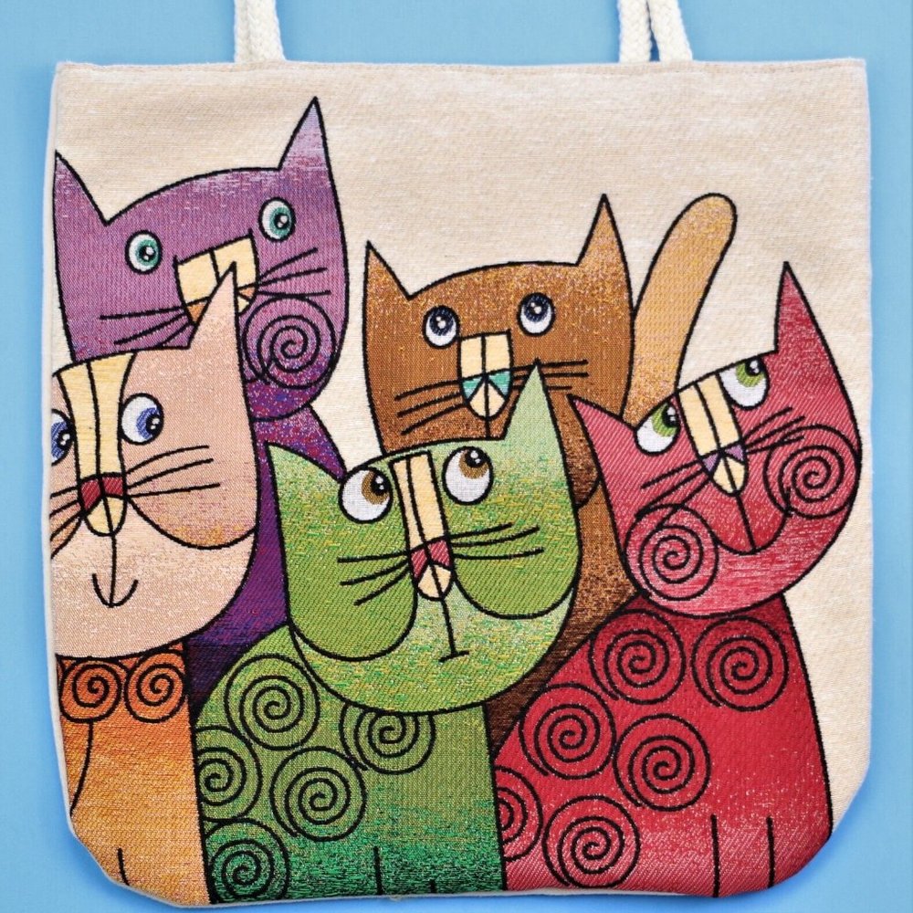 Tapestry Bag Tote Cats Shopping Beach Gym Shoulder 16"x 15" Unique Design New
